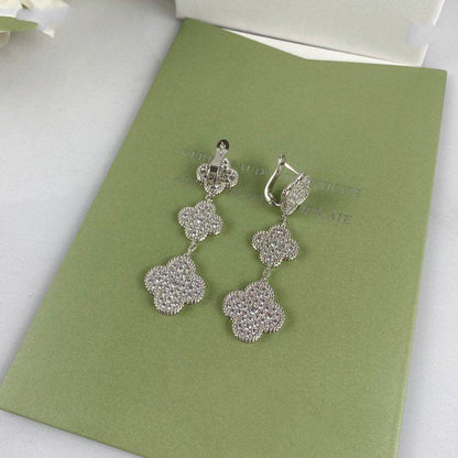 [ECHO ]CLOVER 3 MOTIF DIAMOND SILVER DROP EARRINGS