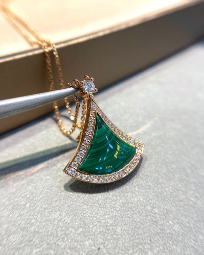 [ECHO ]DREAM MALACHITE DIAMOND PAVED PINK GOLD NECKLACE