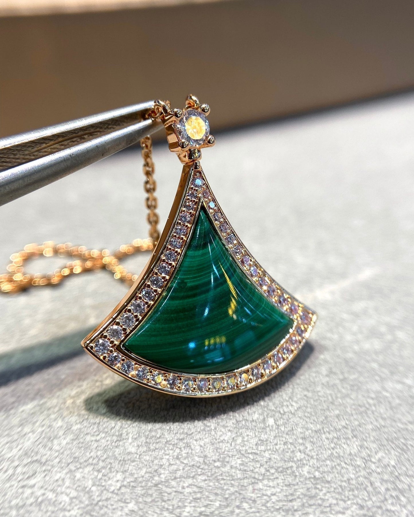 [ECHO ]DREAM MALACHITE DIAMOND PAVED PINK GOLD NECKLACE