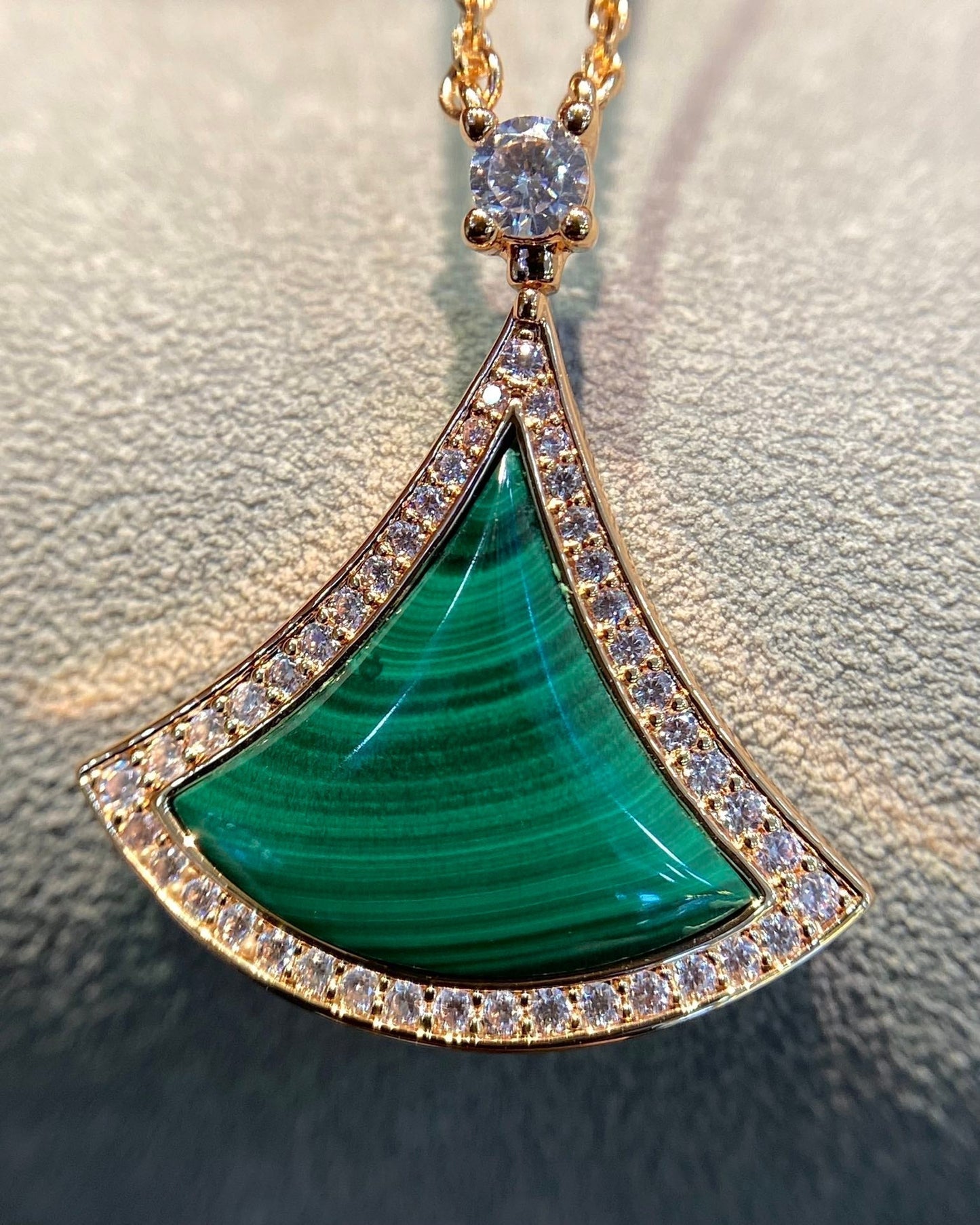 [ECHO ]DREAM MALACHITE DIAMOND PAVED PINK GOLD NECKLACE
