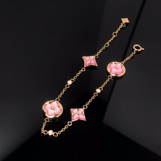 [ECHO ]STAR AND SUN 4 MOTIF PINK MOP PINK GOLD BRACELET