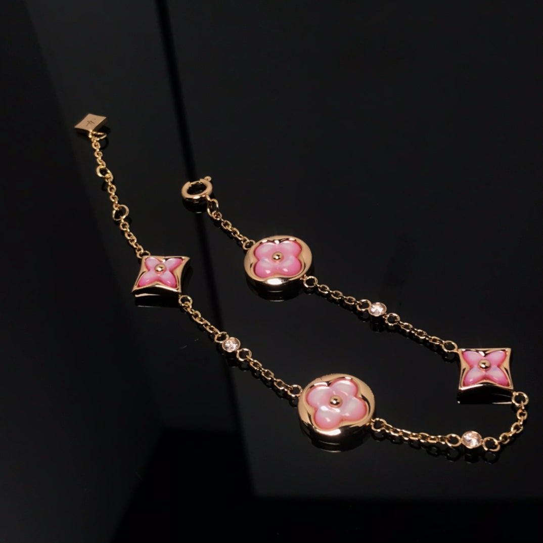 [ECHO ]STAR AND SUN 4 MOTIF PINK MOP PINK GOLD BRACELET