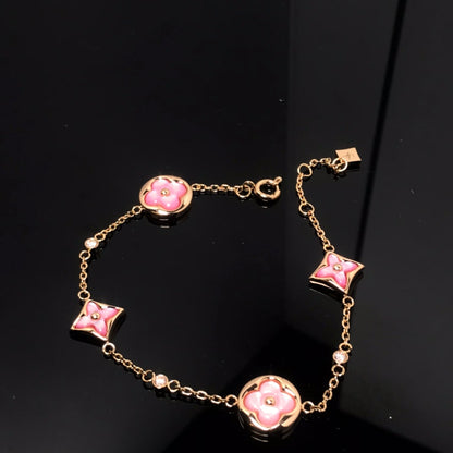 [ECHO ]STAR AND SUN 4 MOTIF PINK MOP PINK GOLD BRACELET