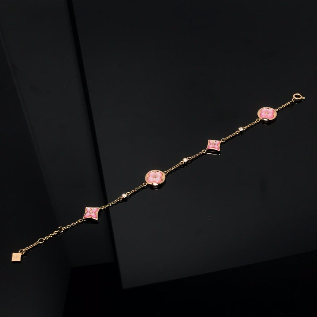 [ECHO ]STAR AND SUN 4 MOTIF PINK MOP PINK GOLD BRACELET