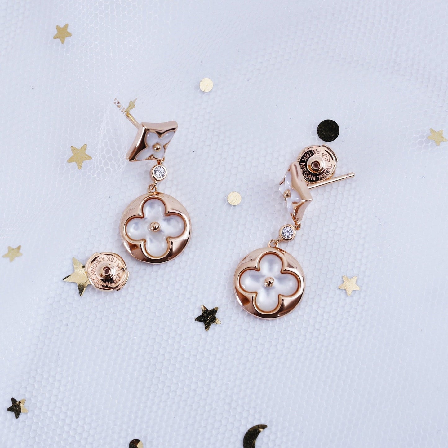 [ECHO ]STAR AND SUN PINK GOLD MOP DROP EARRINGS