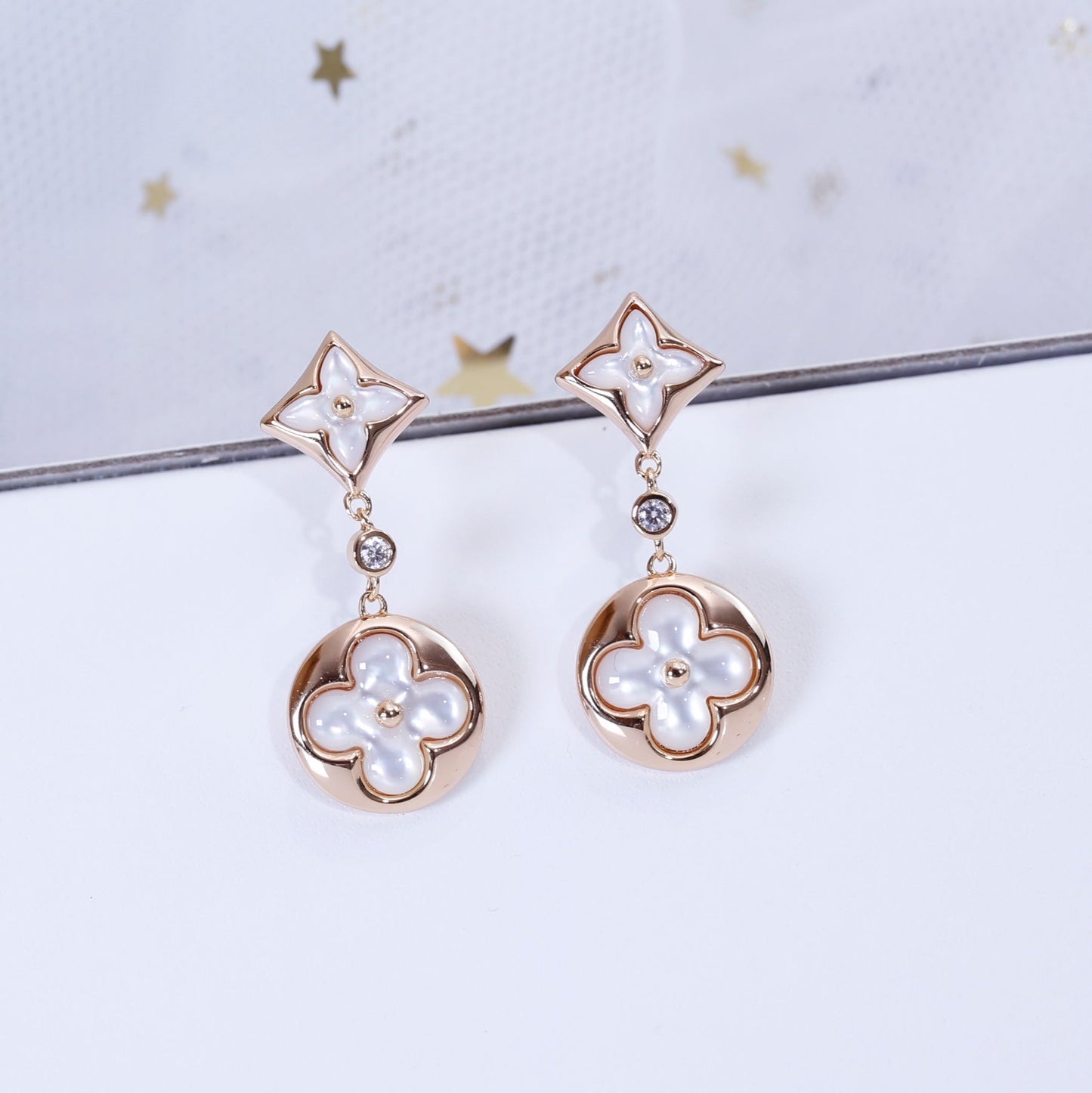 [ECHO ]STAR AND SUN PINK GOLD MOP DROP EARRINGS