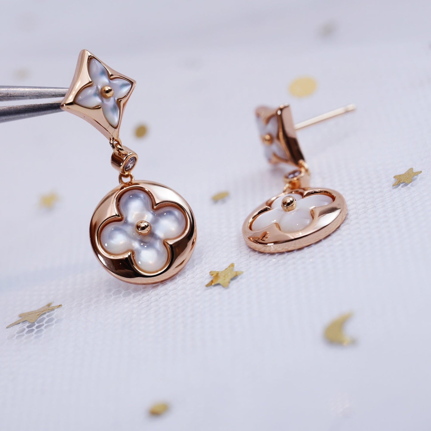 [ECHO ]STAR AND SUN PINK GOLD MOP DROP EARRINGS