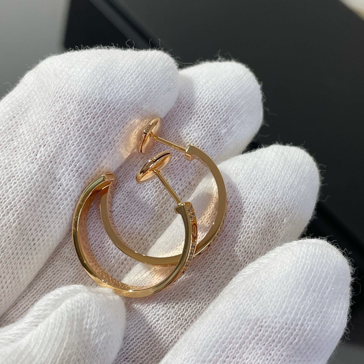 [ECHO ]LOVE DIAMOND PINK GOLD HOOP EARRINGS