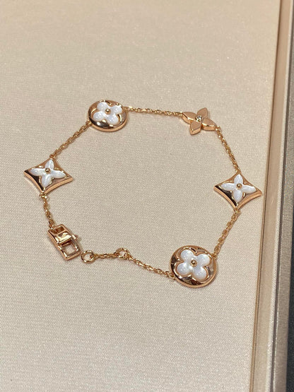 [ECHO ]STAR AND SUN 5 MOTIF MOP PINK GOLD BRACELET