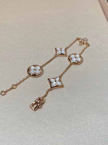 [ECHO ]STAR AND SUN 5 MOTIF MOP PINK GOLD BRACELET