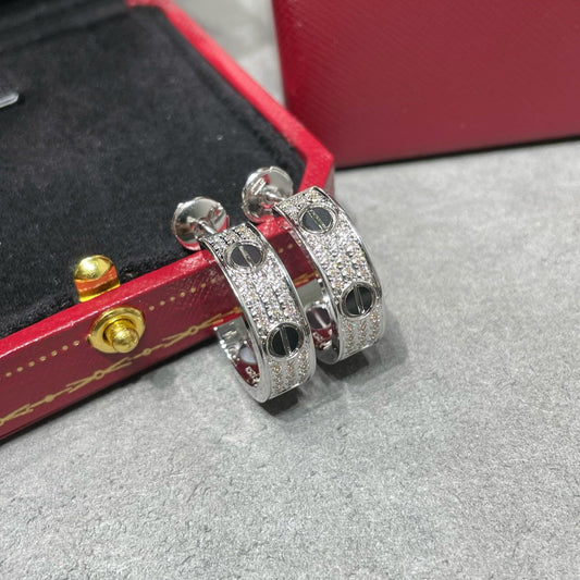 [ECHO ]LOVE CERAMIC DIAMOND PAVED SILVER EARRINGS