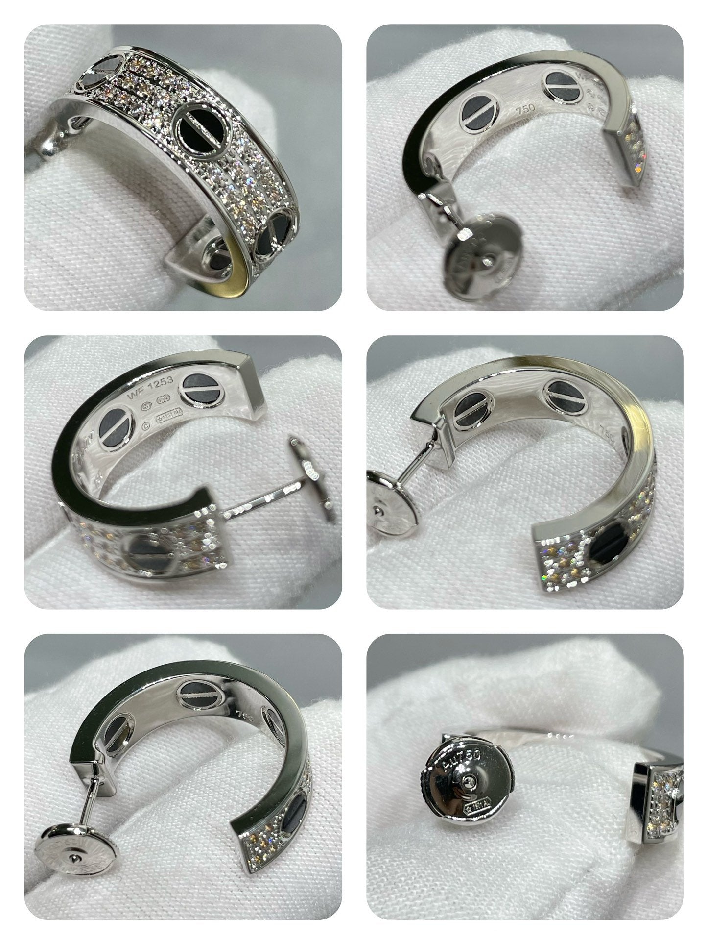 [ECHO ]LOVE CERAMIC DIAMOND PAVED SILVER EARRINGS