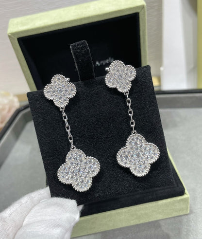 [ECHO ]CLOVER 2 MOTIFS DIAMOND PAVED SILVER EARRINGS