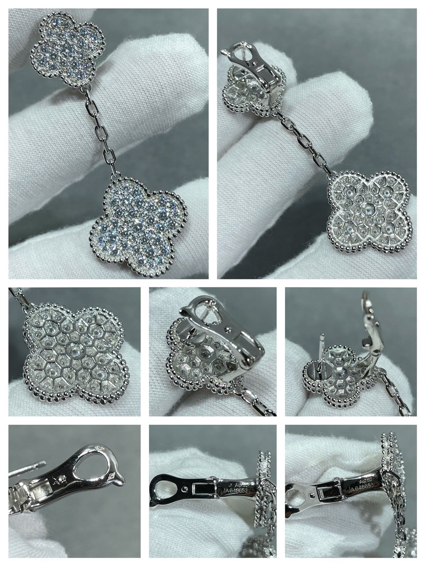 [ECHO ]CLOVER 2 MOTIFS DIAMOND PAVED SILVER EARRINGS
