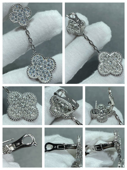 [ECHO ]CLOVER 2 MOTIFS DIAMOND PAVED SILVER EARRINGS
