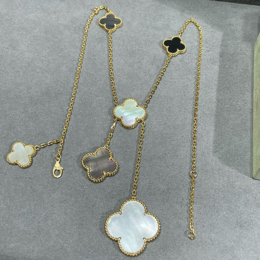 [ECHO ]CLOVER 6 MOTIF MOP ONYX GOLD NECKLACE
