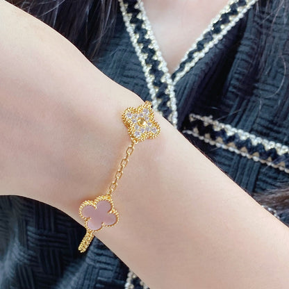 [ECHO ]CLOVER 5 MOTIF DIAMOND PINK MOP PINK GOLD BRACELET
