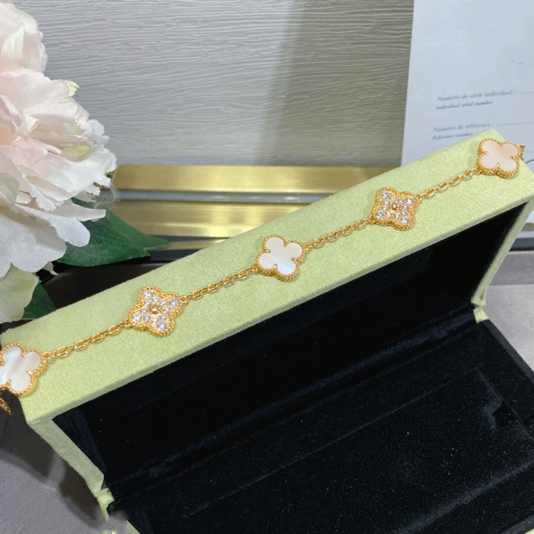 [ECHO ]CLOVER 5 MOTIF DIAMOND PINK MOP PINK GOLD BRACELET
