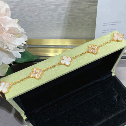 [ECHO ]CLOVER 5 MOTIF DIAMOND PINK MOP PINK GOLD BRACELET