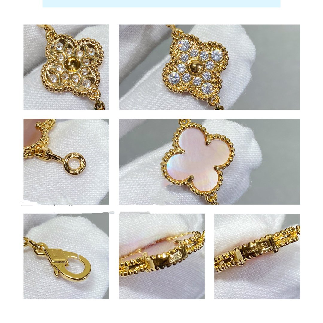 [ECHO ]CLOVER 5 MOTIF DIAMOND PINK MOP PINK GOLD BRACELET