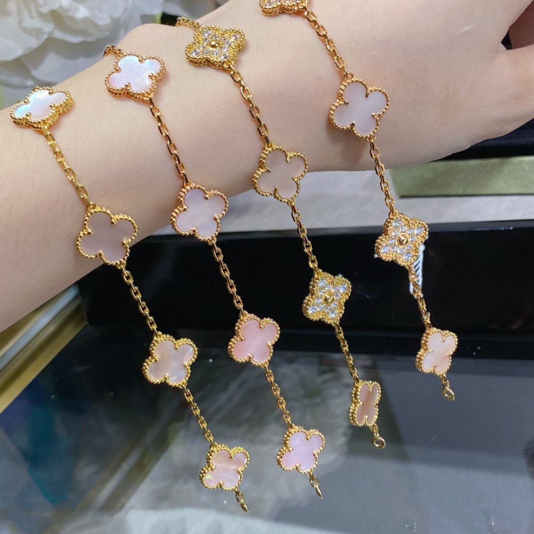 [ECHO ]CLOVER 5 MOTIF DIAMOND PINK MOP PINK GOLD BRACELET