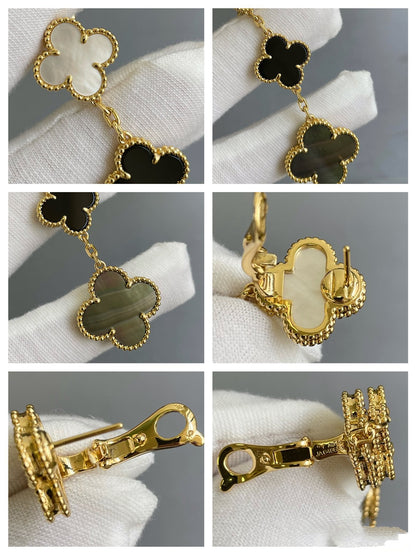 [ECHO ]CLOVER 3 MOTIF MOP ONYX DARK MOP PINK GOLD EARRINGS