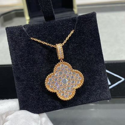 [ECHO ]CLOVER 25MM LARGE PEDANT DIAMOND PAVED LONG NECKLACE