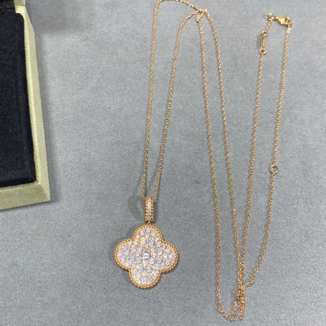 [ECHO ]CLOVER 25MM LARGE PEDANT DIAMOND PAVED LONG NECKLACE