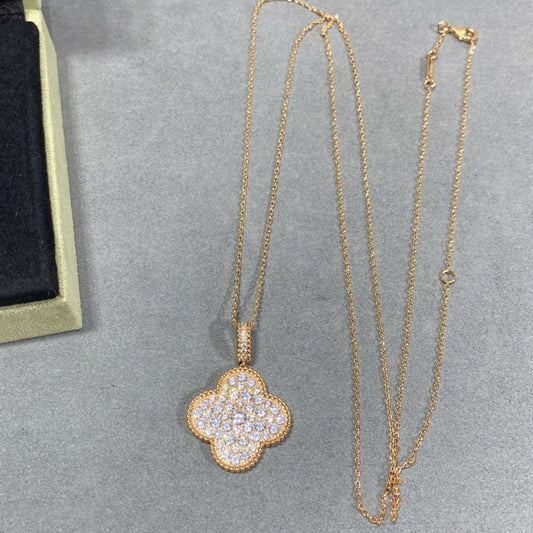 [ECHO ]CLOVER 25MM LARGE PEDANT DIAMOND PAVED LONG NECKLACE