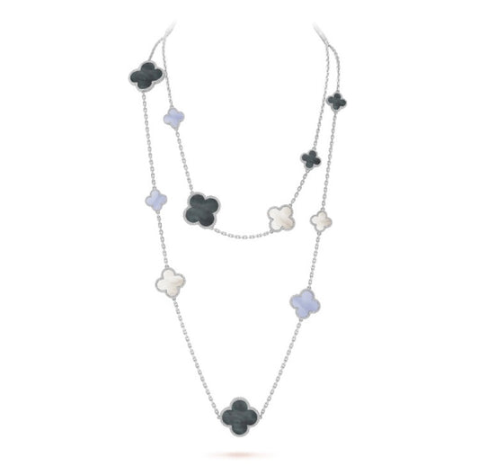 [ECHO ]CLOVER 16 MOTIF CHALCEDONY MOP SILVER NECKLACE
