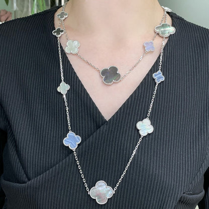 [ECHO ]CLOVER 16 MOTIF CHALCEDONY MOP SILVER NECKLACE