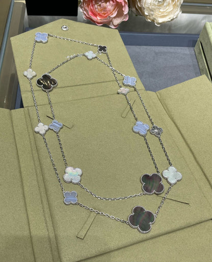 [ECHO ]CLOVER 16 MOTIF CHALCEDONY MOP SILVER NECKLACE