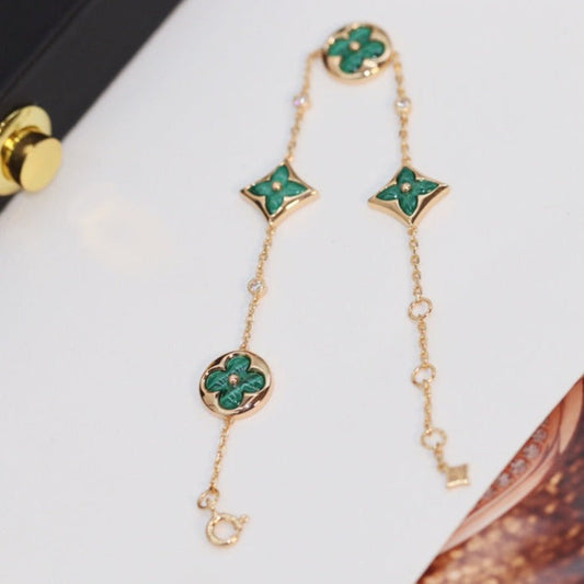 [ECHO ]STAR AND SUN 4 MOTIF PINK GOLD MALACHITE BRACELET