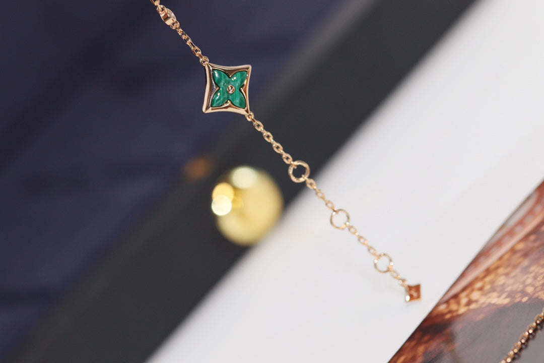 [ECHO ]STAR AND SUN 4 MOTIF PINK GOLD MALACHITE BRACELET