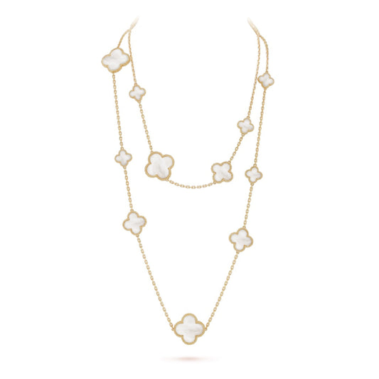 [ECHO ]CLOVER 16 MOTIF WHITE MOP GOLD NECKLACE
