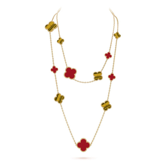[ECHO ]CLOVER 16 MOTIF CARNELIAN TIGER EYE ROSE GOLD NECKLACE