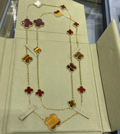 [ECHO ]CLOVER 16 MOTIF CARNELIAN TIGER EYE ROSE GOLD NECKLACE