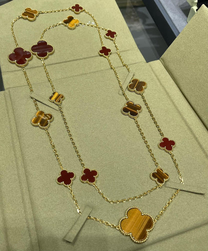 [ECHO ]CLOVER 16 MOTIF CARNELIAN TIGER EYE ROSE GOLD NECKLACE