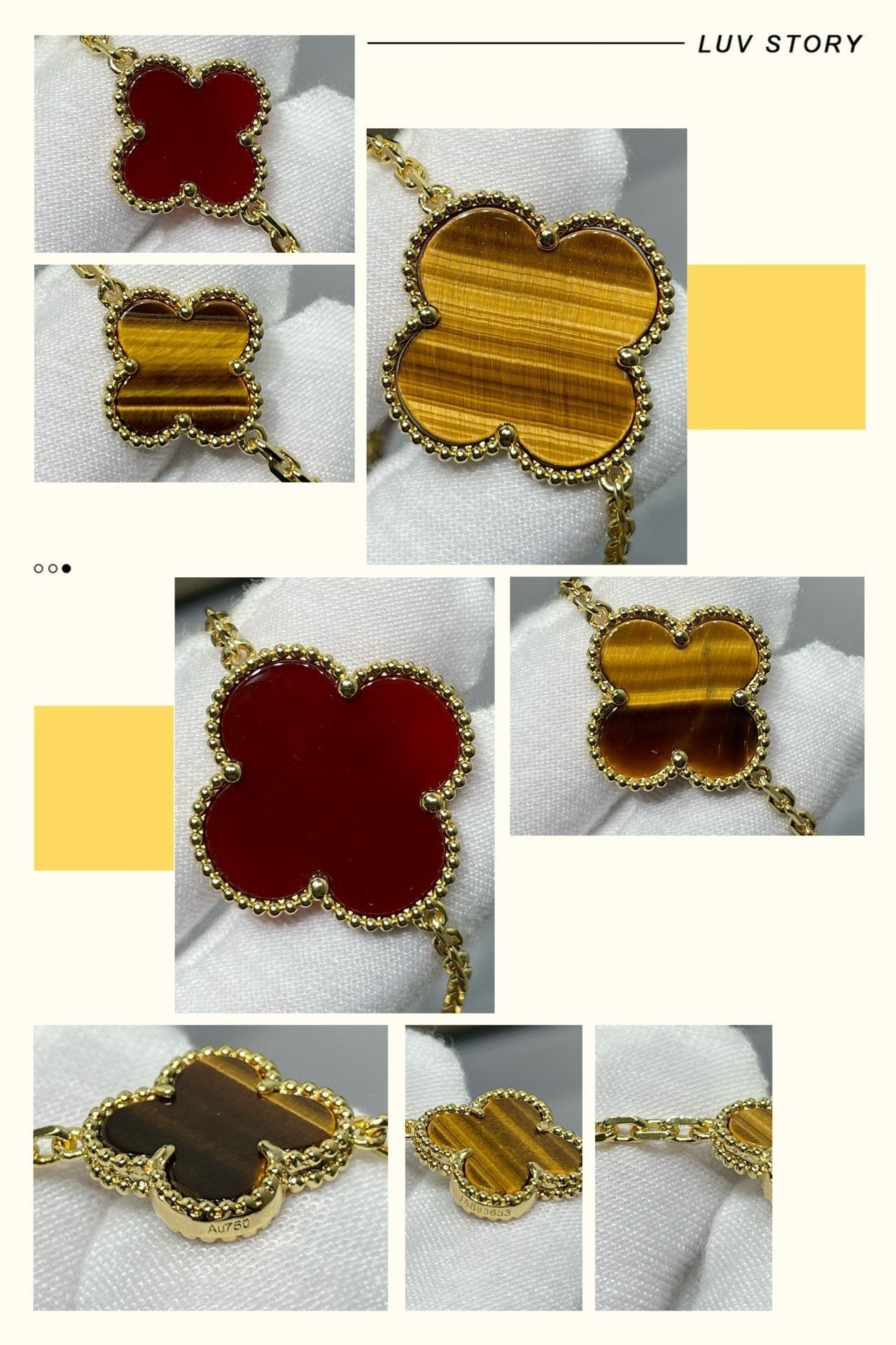 [ECHO ]CLOVER 16 MOTIF CARNELIAN TIGER EYE ROSE GOLD NECKLACE