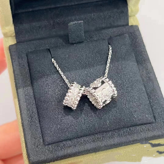 [ECHO ]PERLEE DOUBLE PENDANT SILVER DIAMOND NECKLACE
