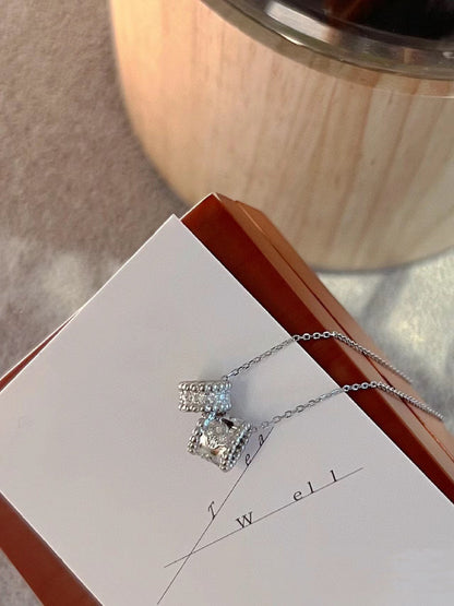 [ECHO ]PERLEE DOUBLE PENDANT SILVER DIAMOND NECKLACE