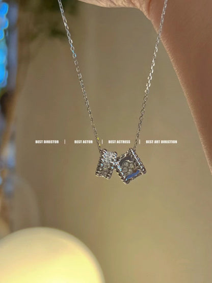 [ECHO ]PERLEE DOUBLE PENDANT SILVER DIAMOND NECKLACE