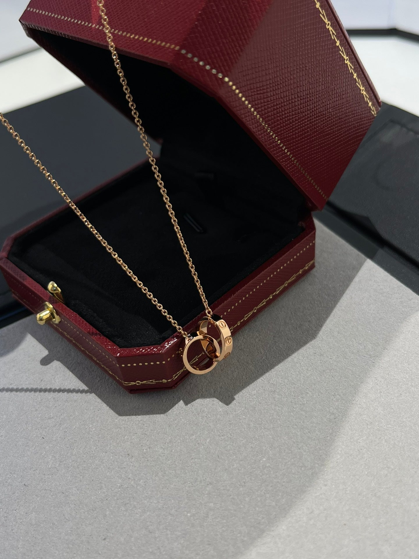[ECHO ]LOVE NECKLACE DOUBLE RING PINK GOLD