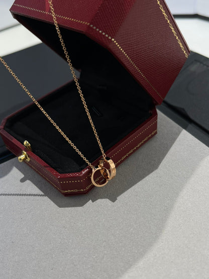 [ECHO ]LOVE NECKLACE DOUBLE RING PINK GOLD