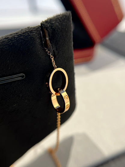 [ECHO ]LOVE NECKLACE DOUBLE RING PINK GOLD