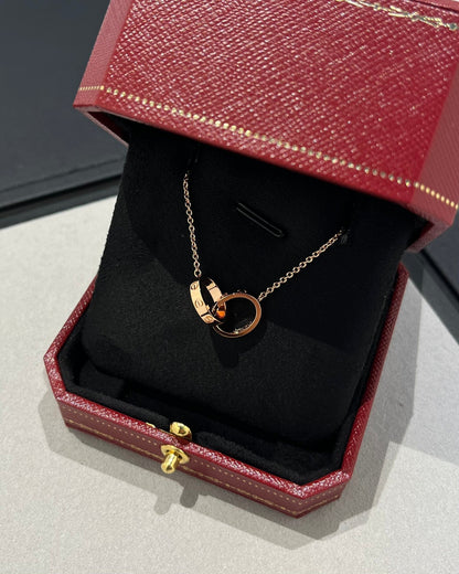 [ECHO ]LOVE NECKLACE DOUBLE RING PINK GOLD