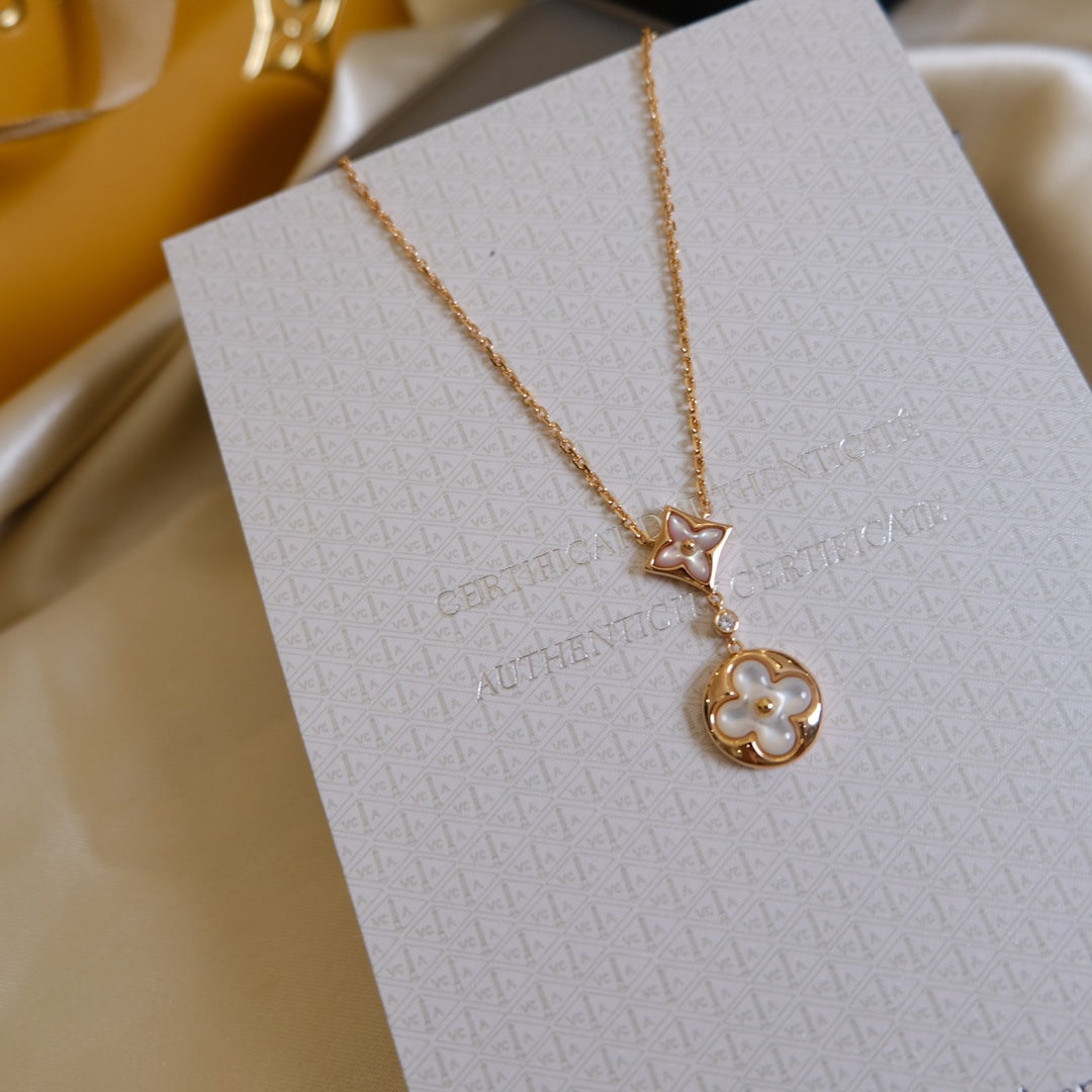 [ECHO ]STAR AND SUN WHITE MOP 2 MOTIF PINK GOLD NECKLACE