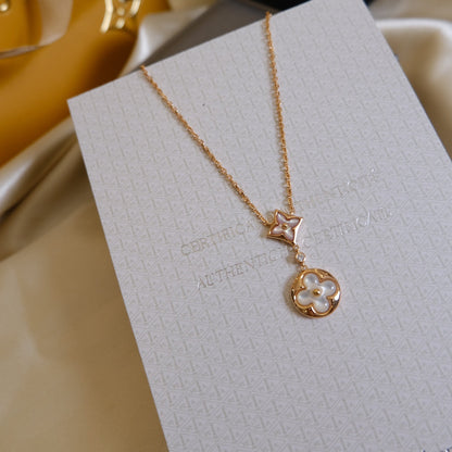 [ECHO ]STAR AND SUN WHITE MOP 2 MOTIF PINK GOLD NECKLACE