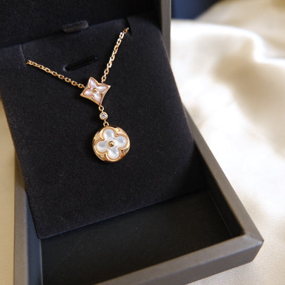[ECHO ]STAR AND SUN WHITE MOP 2 MOTIF PINK GOLD NECKLACE