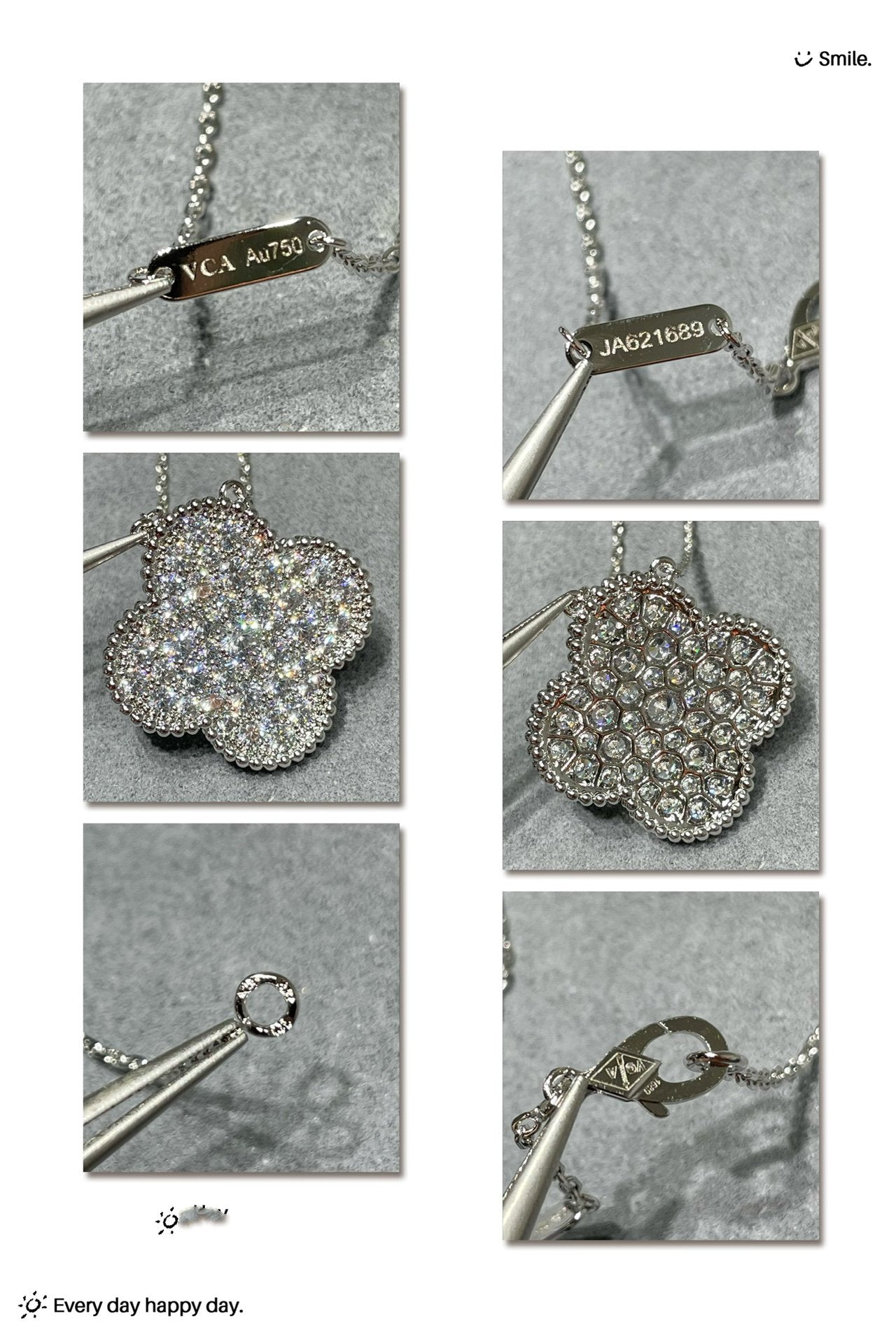 [ECHO ]CLOVER 25MM LARGE PENDANT DIAMOND PAVED SILVER NECKLACE